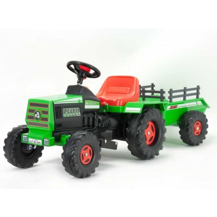 Super zielony Traktor Na Akumulator Basic 6V + Przyczepka auto