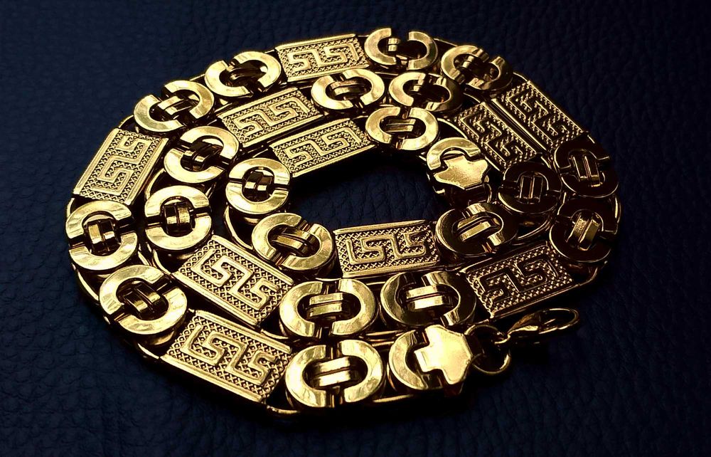 Męski łańcuch Splot Królewski- Grecki 11 mm. Stal Nierdzewna pozłacany 18k.złotem
