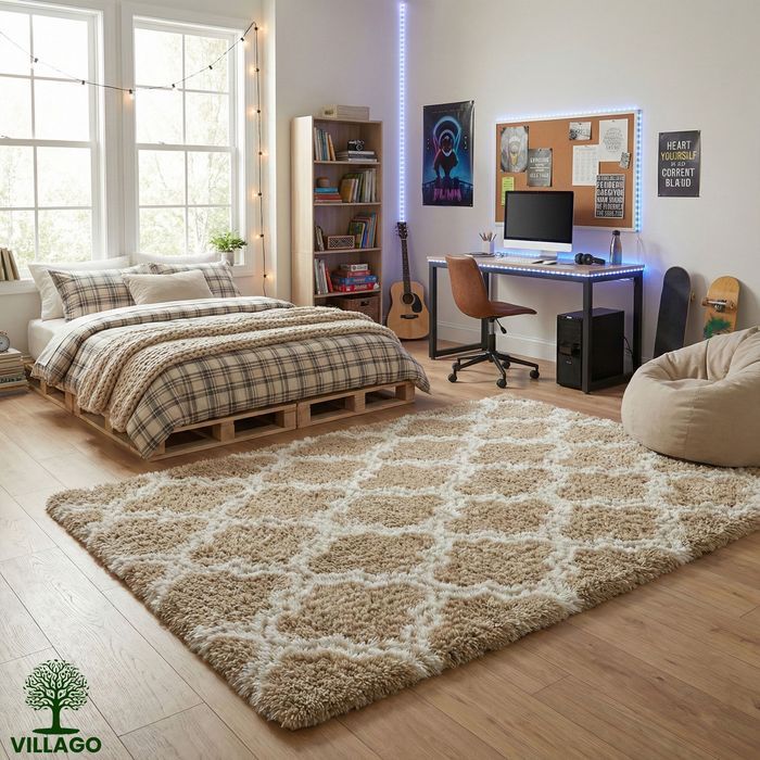 Dywan Shaggy Villago King 140x200 cm miękki gruby 35 mm Piaskowy KHAKI