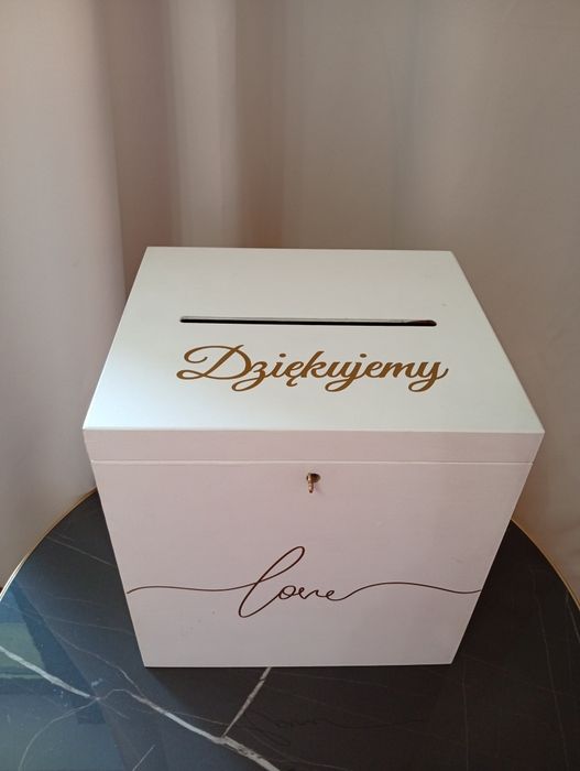 Skrzynka na koperty ślubne – biała „Dziękujemy” / „Love”