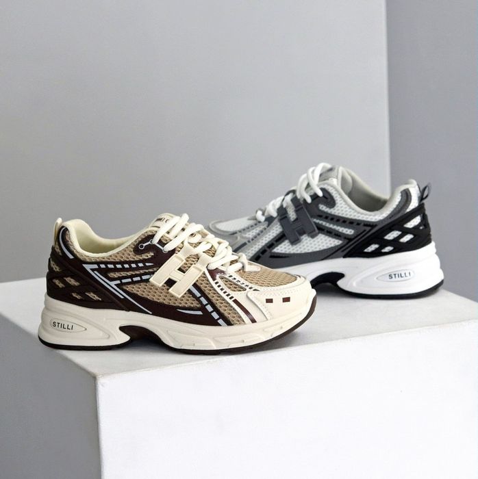 Стильні  шкіряні, сітка кросівки беж, сірі , N