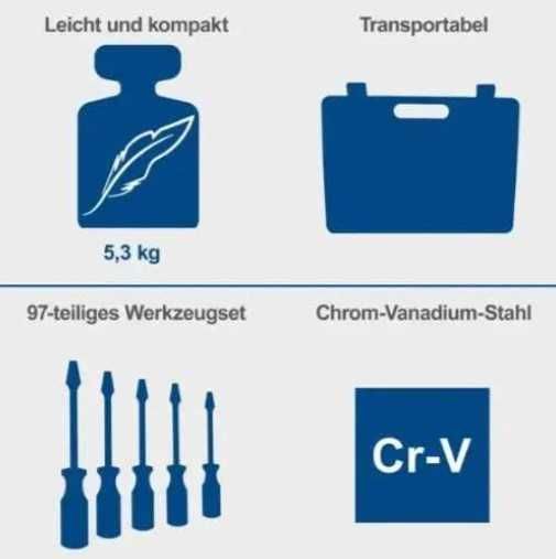 Walizka narzędziowa Scheppach WZK120 Zestaw narzędzi kluczy 97szt.