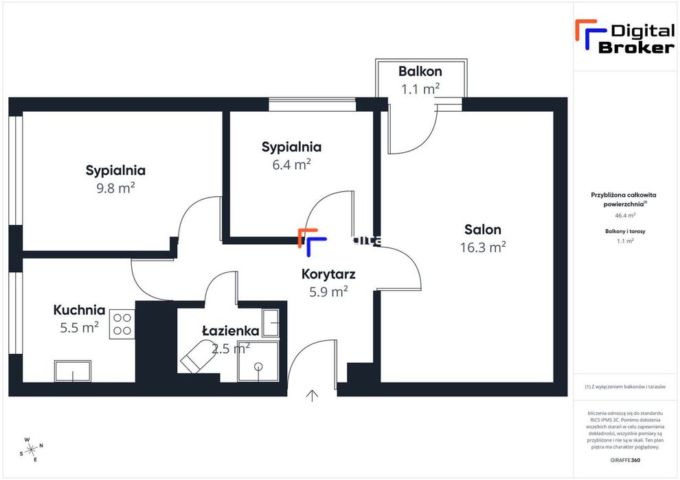 ✩ REZERWACJA ✩ 46,8 m² ✩ 3 pokoje ✩ rozkładowe