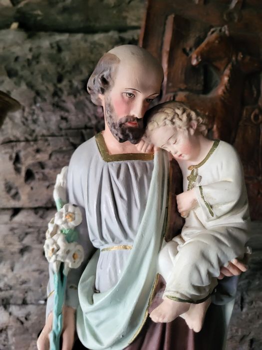 Stara pieknie malowana figura Święty Józef I Pan Jezus