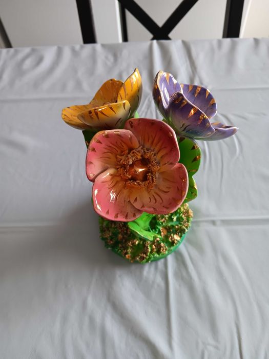 Centro de mesa em porcelana pintada à mão com fio de ouro ELPA anos 50