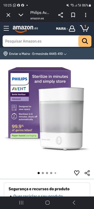 Esterilizador de biberões elétrico Philips Avent