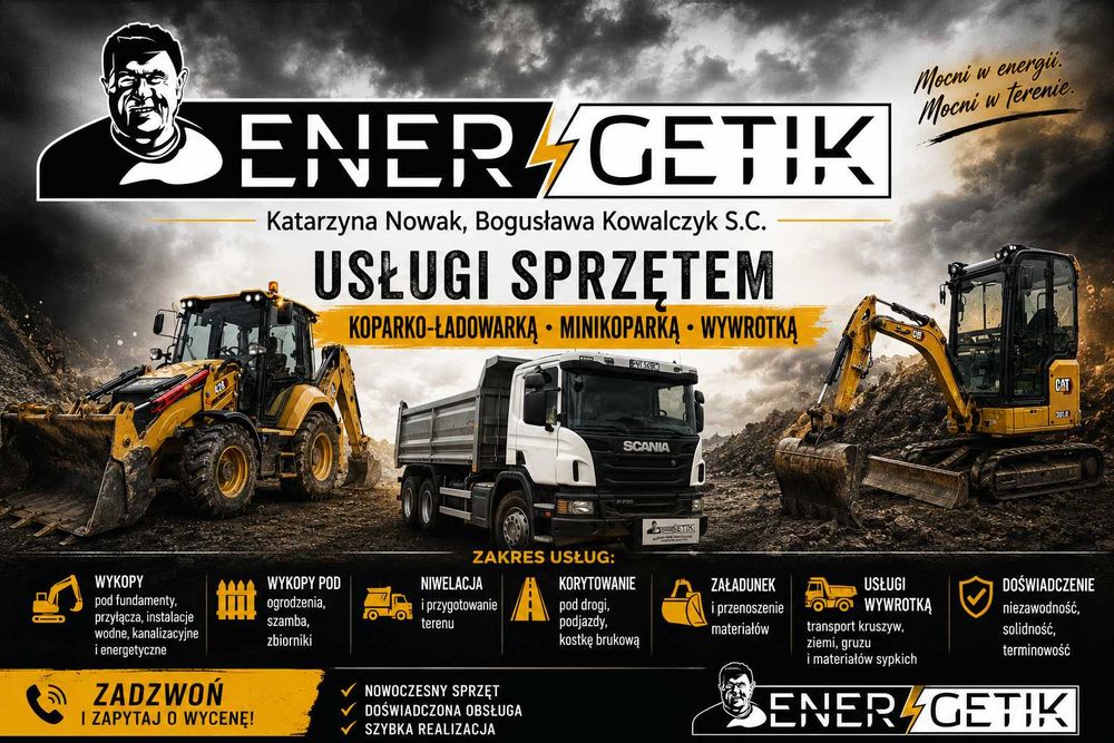 Usługi ziemne, usługa minikoparką, koparko-ładowarką