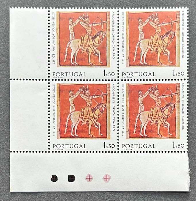Quadra de selos novos - EUROPA CEPT - Pintura - 1$50 - Portugal - 1975