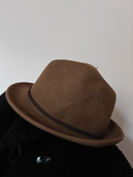Kapelusz wełniany 100% wełna brązowy elegancki czapka vintage