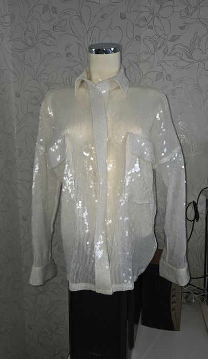 Біла рубашка кімоно з паєтками М,  Л,  XL