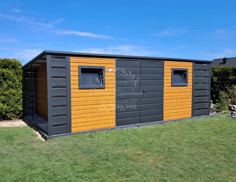 Schowek  domek ogrodowy 4,5x3m  wiata 0,5m  drewnopodobny  ID1018