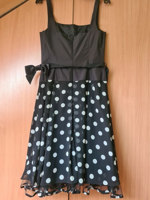 Sukienka midi czarna w białe kropki na ramiączkach r.36"Swing"nowa