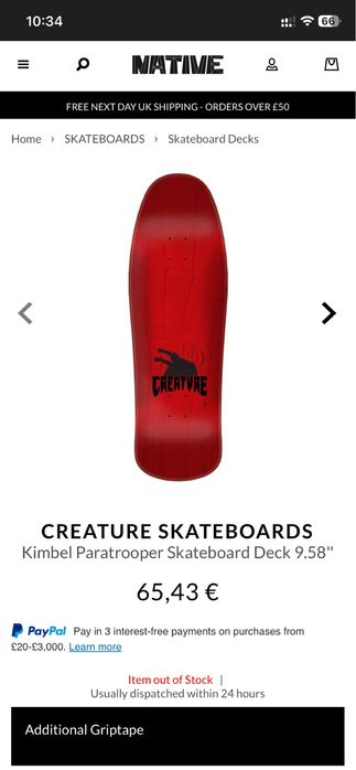 CREATURE SKATEBOARDS Kimbel Paratrooper Skateboard Deck 9.58