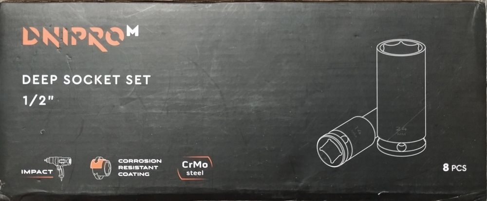 Головки ударні подовжені Дніпро М, ударные Днипро М на гайковерт 1/2