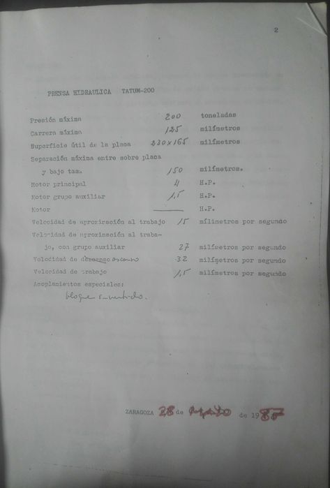 Prensa Hidráulica Tatum 200TM - Mod. TH-2000 III 380v - Peso 958Kgs