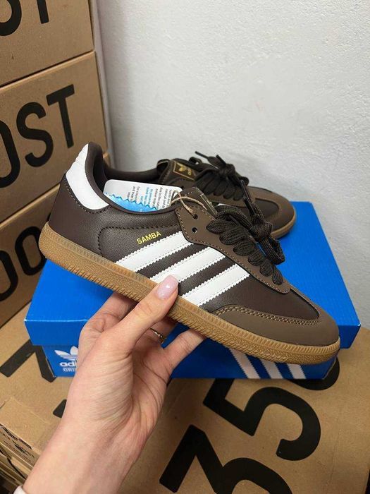 Женские кожанные кеды Adidas Samba brown / Адидас Самба 37 38 39 40
