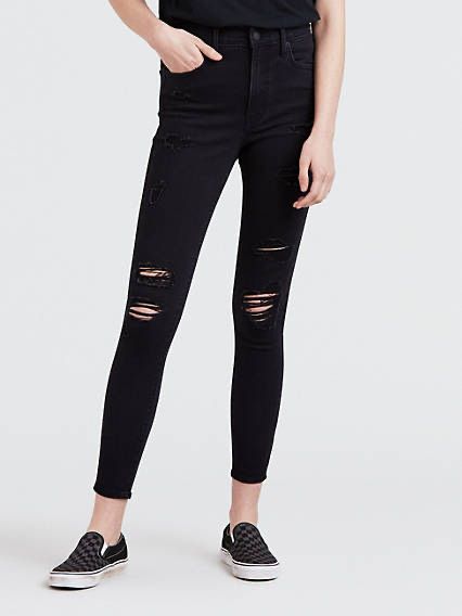 26 720 Levis левис черные рваные джинсы на высокой посадке джинси 721