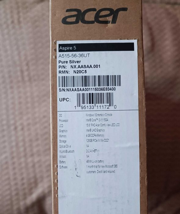 Ноутбук Acer Aspire 5 A515-56-36UT/i3-1115G4/4gb/m2 SSD 128gb з підсвічуванням клавіатури
