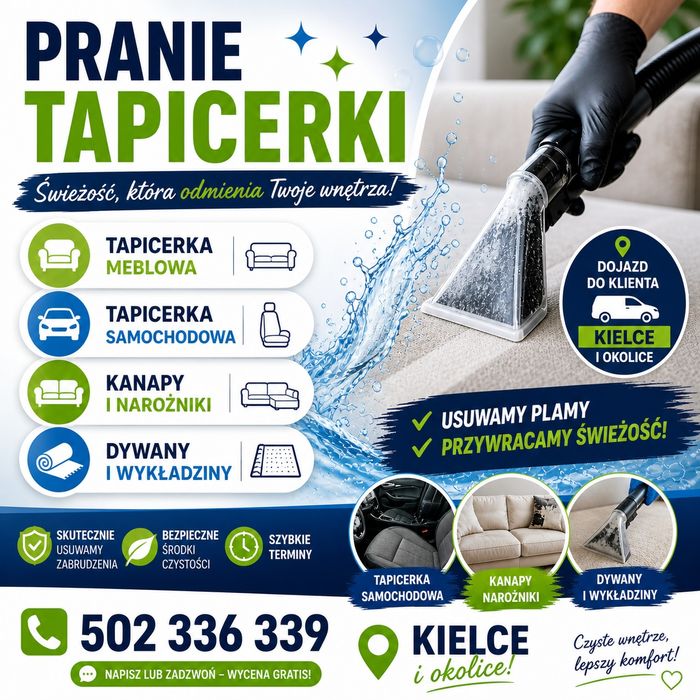Zapraszam do skorzystania z usług pranie tapicerki meblowej oraz samochodowej ,dywanów, wykładzin