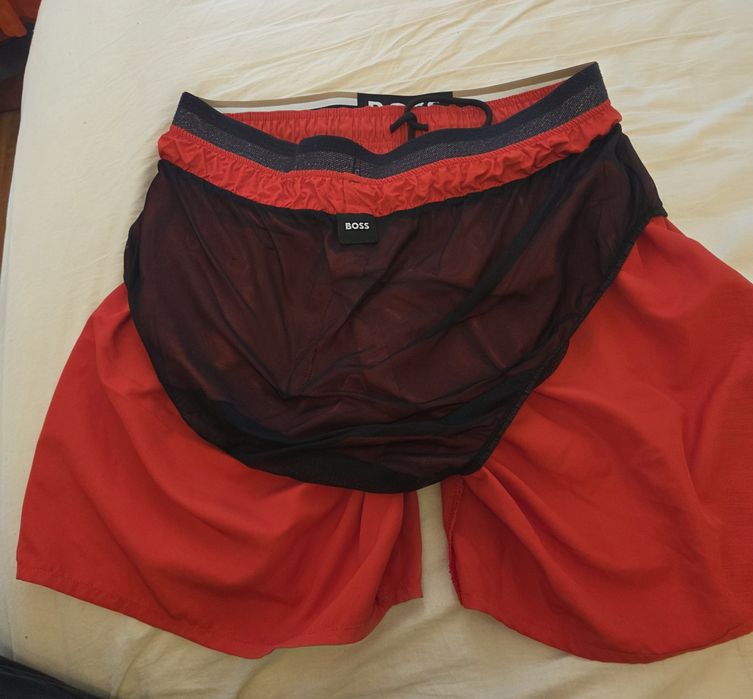Czerwone Kąpielówki Szorty BOSS Podwójny Pas Logo XL