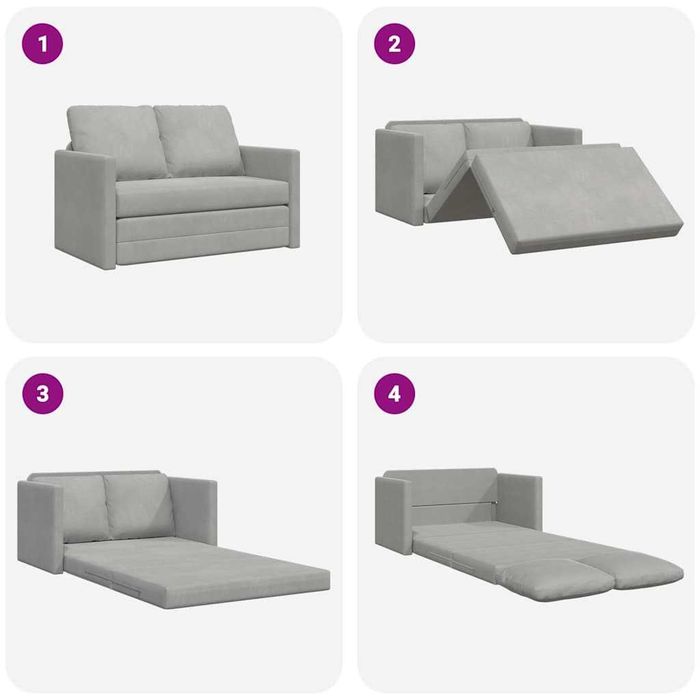 Sofa podłogowa 2-w-1, jasnoszara 122x204x55 cm, aksamit łóżko