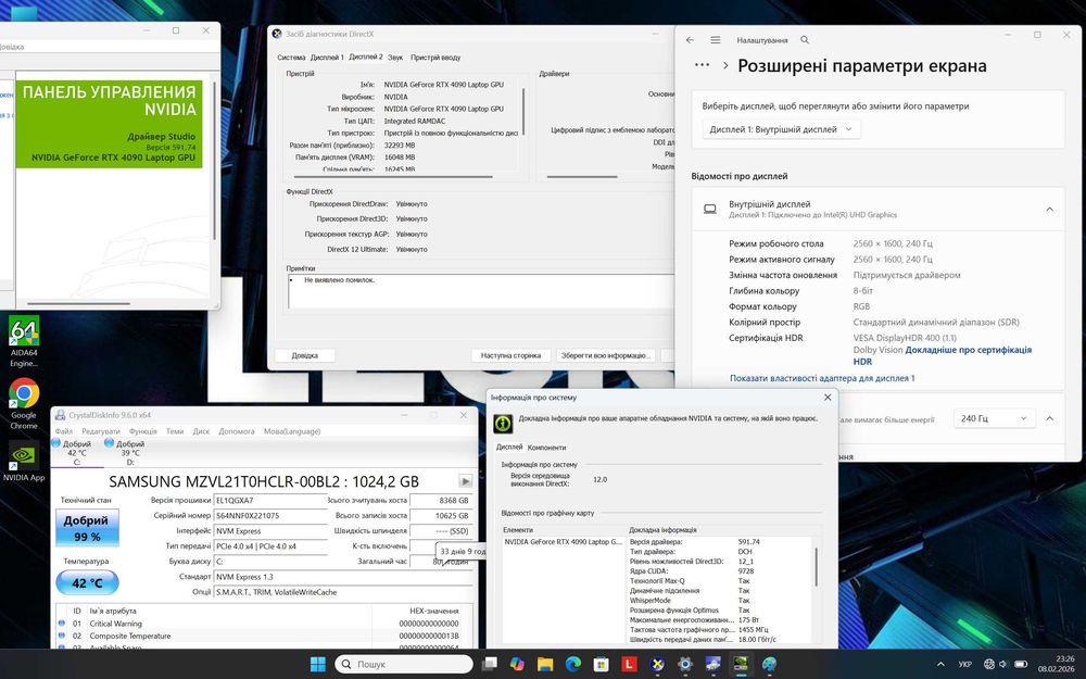Lenovo Legion PRO 7, rtx4090, core i9-14900hx, 32/2tb, 240hz