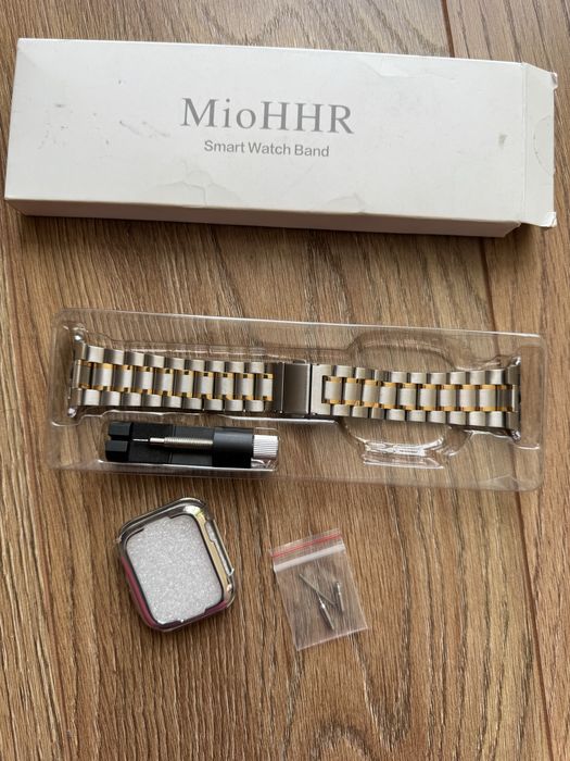 Стильний сталевий ремінець MioHHR + захисний кейс для Apple Watch (Silver/Gold)