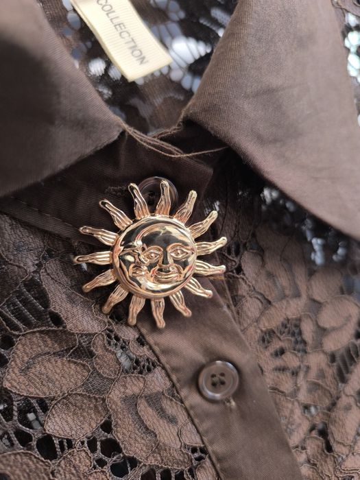 Elegancka koronkowa koszula w czekoladowym brązie  | L/40 | jak nowa
