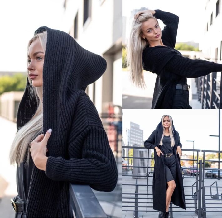 Кардиган довгий з капюшоном вʼязаний SHEIN