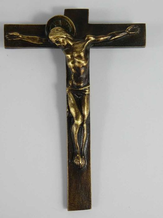 UNIKAT KRZYŻ krzyżyk krucyfiks 10,6 cm JEZUS bronze