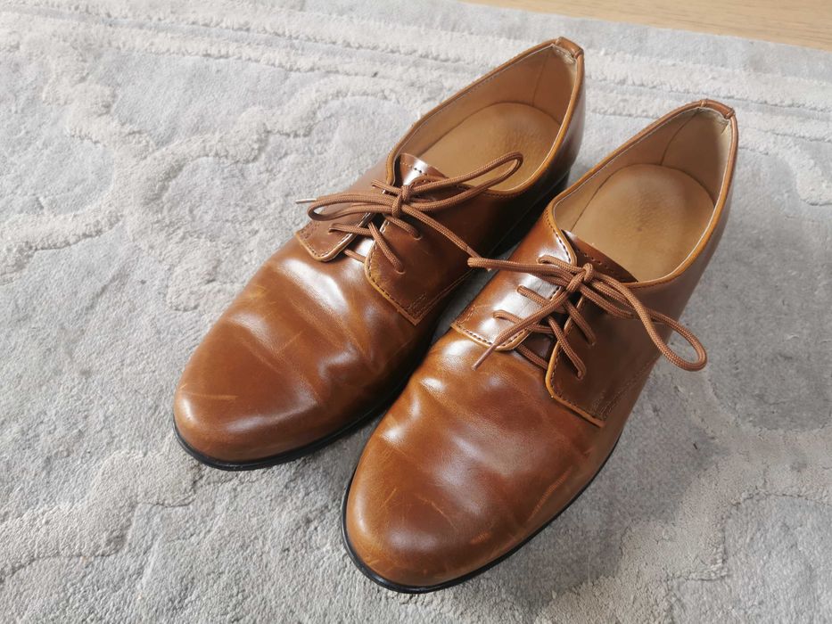 Komunijne Skórzane, brązowe, eleganckie buty r. 36