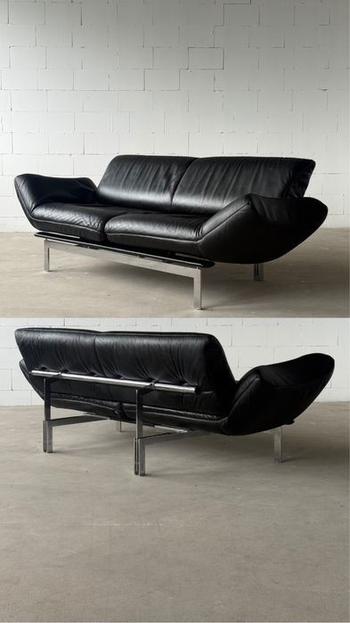 Szwajcarska Designerska sofa DE SEDE DS 140 kanapa skóra Mid Century Modern Bauhaus chrom czarna skórzany Rolf Benz Togo Knoll Vintage Retro