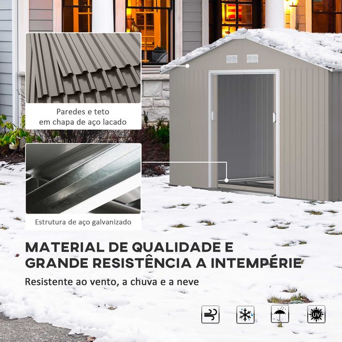 Abrigo de Jardim em Aço 340x386x200 cm – Porta Dupla e Ventilação
