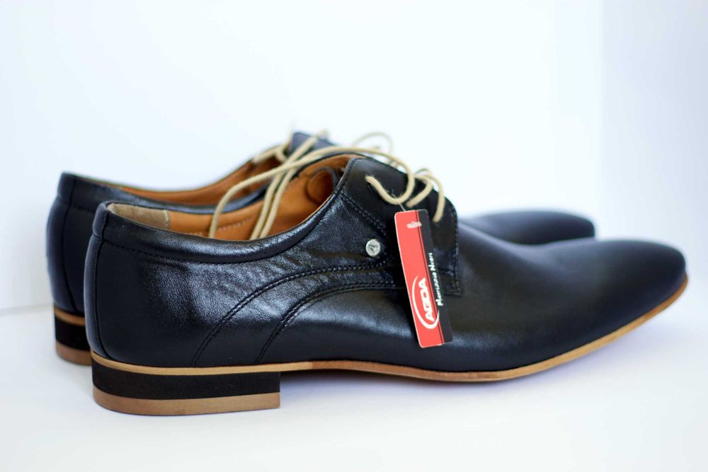 BUTY MĘSKIE 45 ROZMIAR CZARNE Wizytowe Skóra Hit Polski Producent