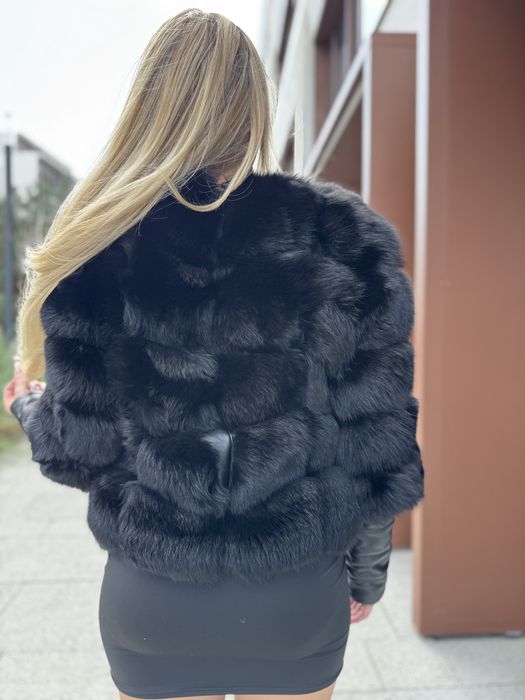 Futro naturalne / kurtka damska czarny lis 3 w 1 krótka nowa zimowa s
