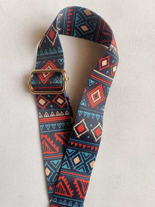 Pasek do torby torebki wzór Boho/Retro, Red-Blue/Czerwono-Niebieski