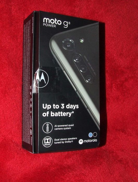 Motorola G8 Power niebieski lazurowy + etui pudełko ładowarka
