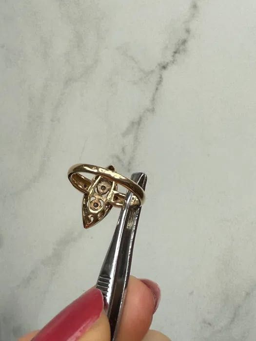 Zloty pierscionek z diamentami art deco antyk 585 Gold ring