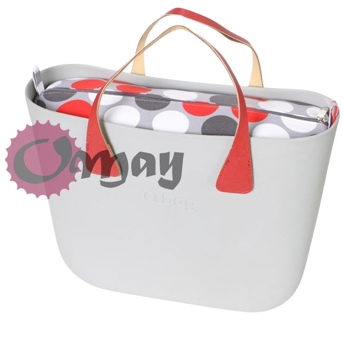 Szary organizer do OBAG STANDARD grochy czerwone 2 kieszenie OMAY