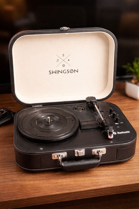 Toca-discos portátil SWINGSON com Bluetooth – estilo vintage