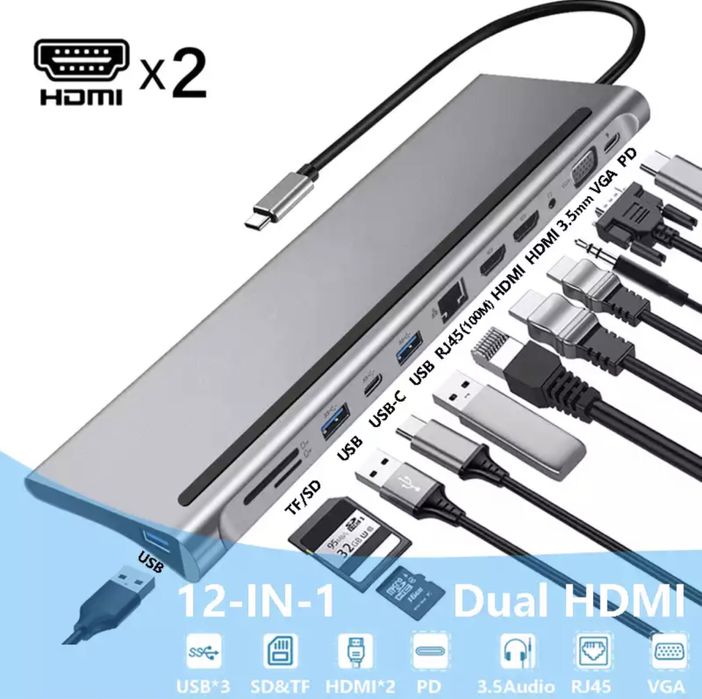 USB-С хаб 12 в 1 + type C удлинитель на 5м