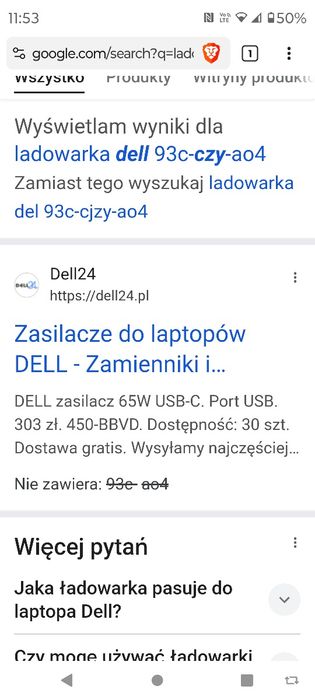 Kabel do ładowania laptopa Dell 65W
