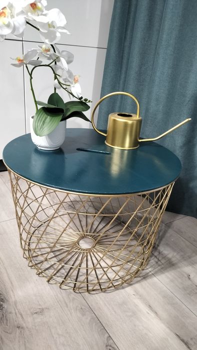 KVISTBRO, Stolik - kosz, złoty/butelkowo zielony, 61 cm