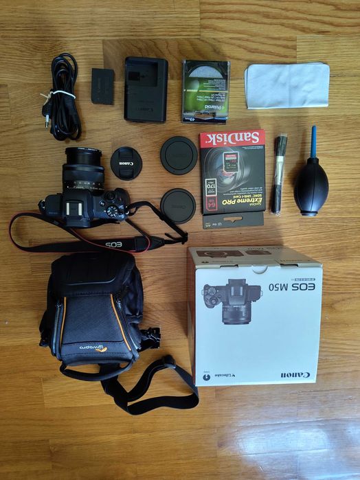 Canon EOS M50 + EF-M 15-45mm + 64GB + Bolsa + Caixa | Como Nova