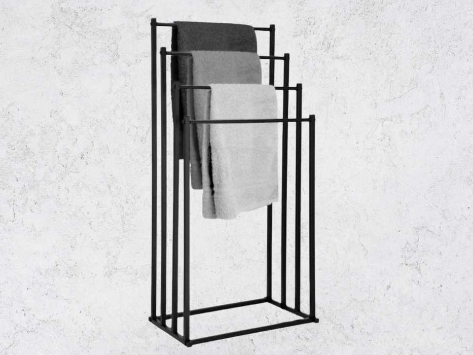 Wieszak Łazienkowy na Ręczniki Stojak Metalowy Cztery Ramiona Czarny