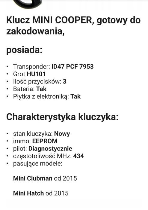 Klucz Mini Cooper