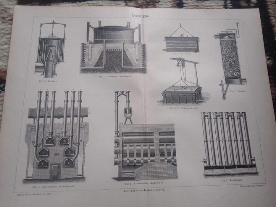 Piece gazowe  oryginalna XIX w. rycina