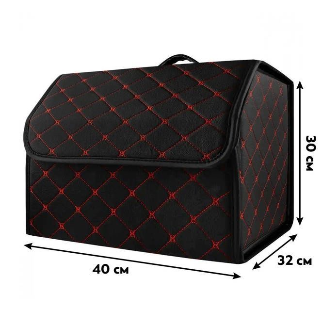 Органайзер в багажник (саквояж) з екошкіри (чорний з червоним рядком)