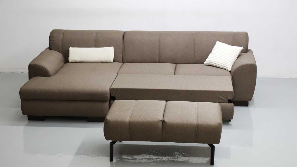 TCE DESIGN NAROŻNIK z funkcją spania PUFA rogówka sofa brązowa tkania