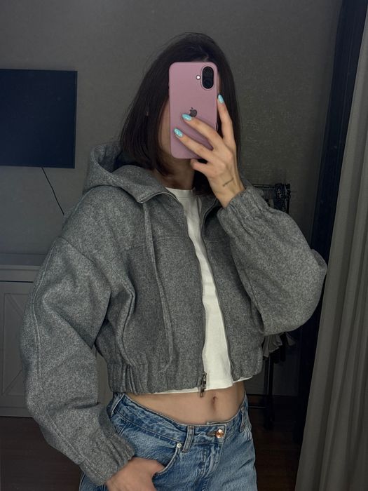 Зіп-худі Zara вкорочене сірого кольору